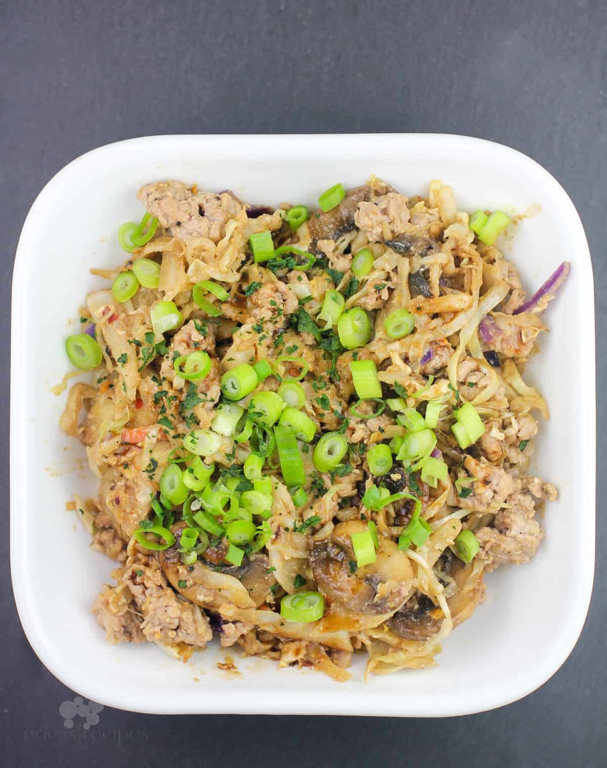 prepared recipe in a white bowl