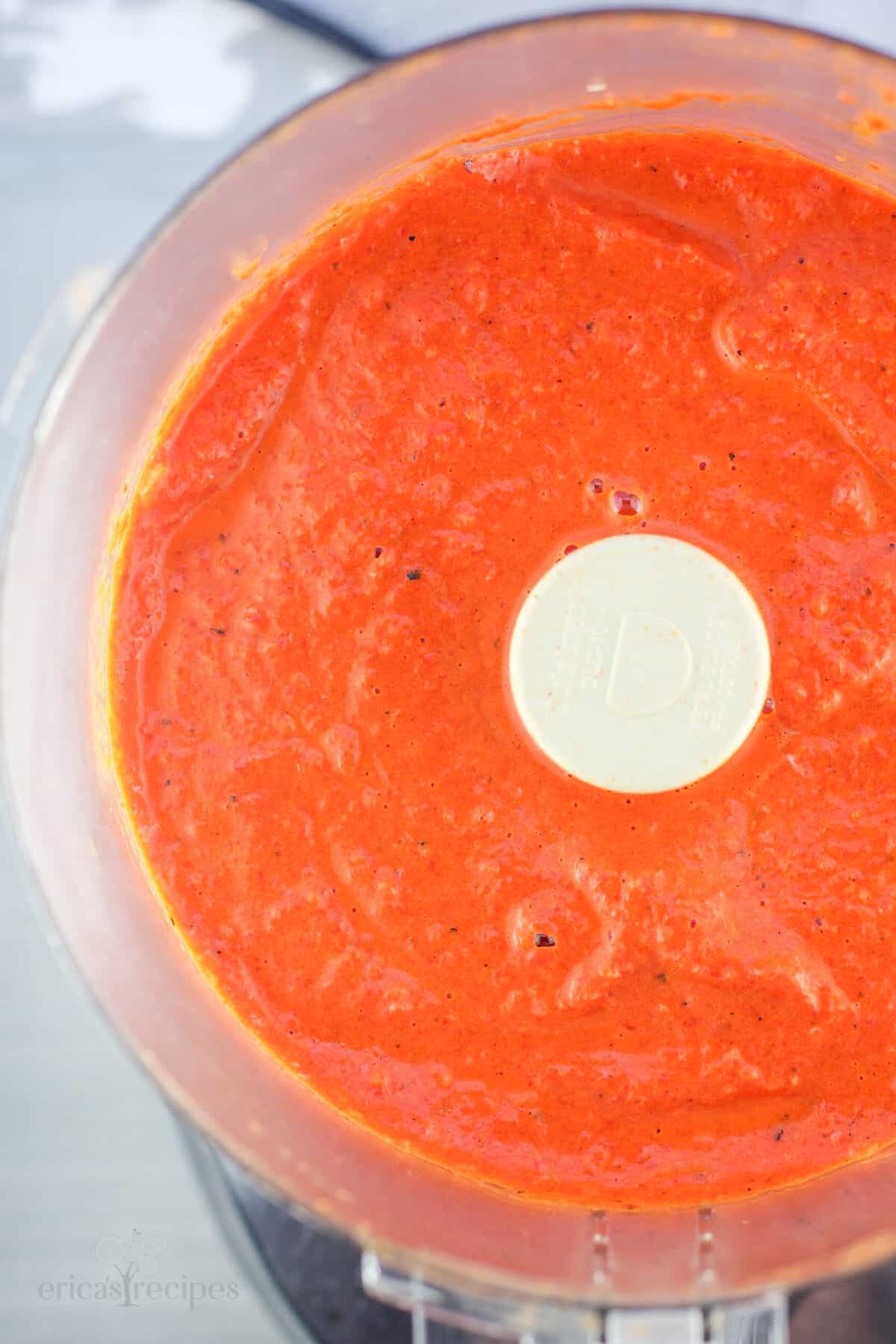 red pepper coulis in food processor after blending