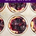 image for pinterest with text overlay recipe title blueberry brie bites