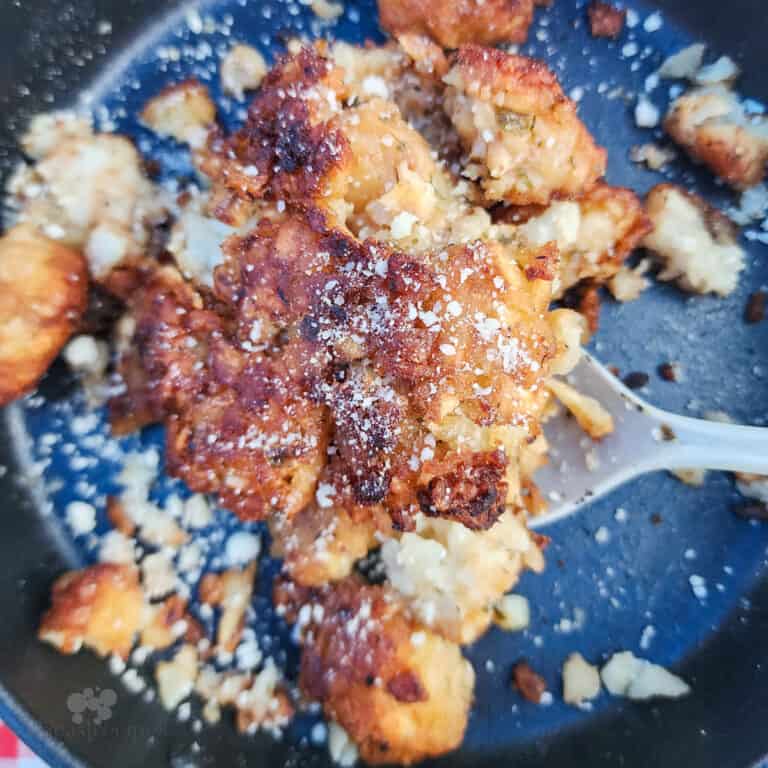 cooked garlic parmesan tater tots on black surface with spoon