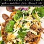 image for pinterest with text overlay whiskey pulled pork and waffles