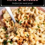 image for pinterest with text overlay recipe title Cottage Cheese Mac and Cheese