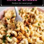 image for pinterest with text overlay recipe title Cottage Cheese Mac and Cheese