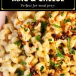image for pinterest with text overlay recipe title Cottage Cheese Mac and Cheese