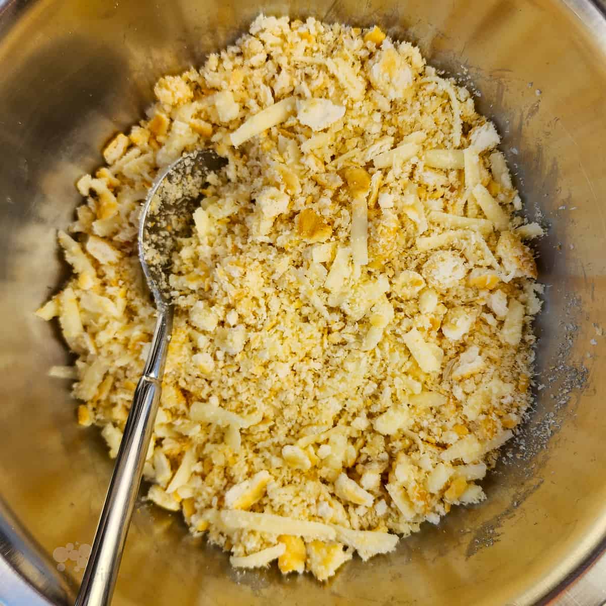 prepared cracker topping in bowl with spoon