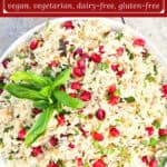 image for pinterest of prepared recipe with text overlay recipe title Christmas Rice Pilaf